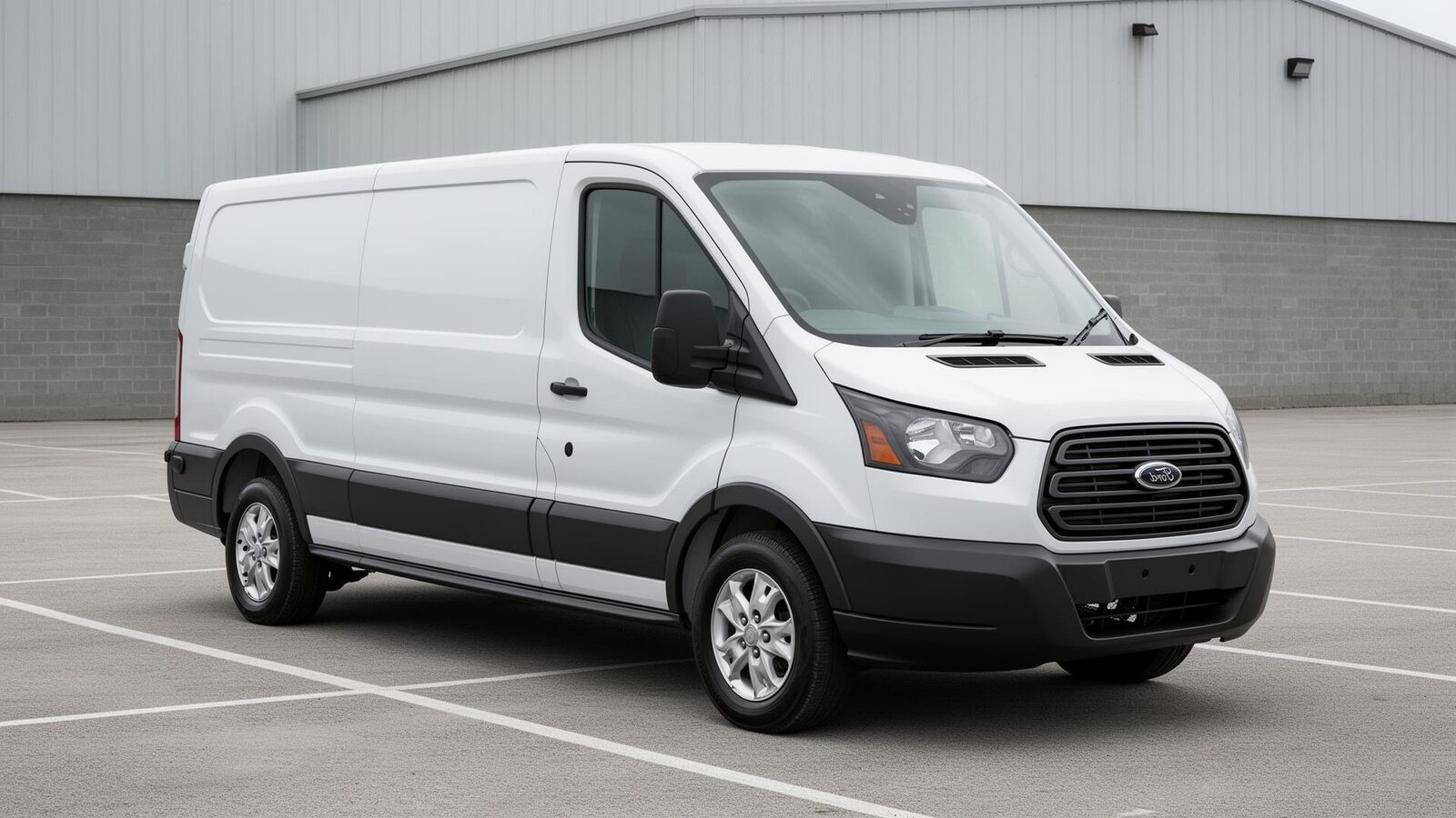 White Ford Transit van before fleet wrap
